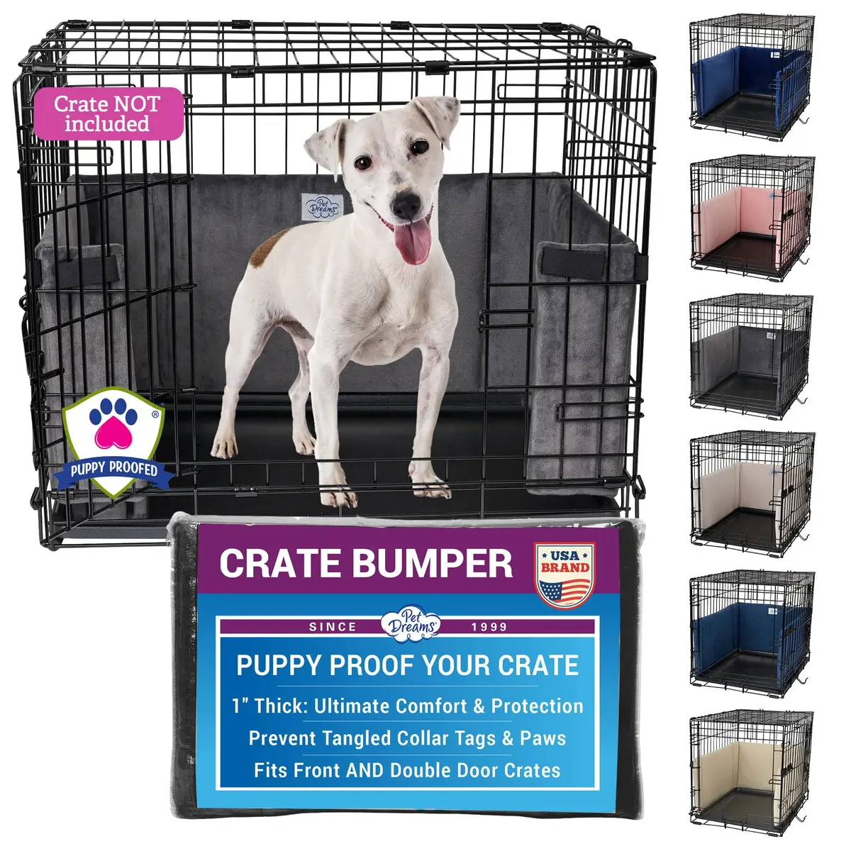 Pet Dreams Dog Crate Bumper - Patented Comfy Liner & Dog Tail Protector for Inside Crate, Fits iCrate Cages 18, 24, 30, 36, 42, 48 Inches (Grey, XX-Large, 48") | Universal Fit for Large Dogs - main product image