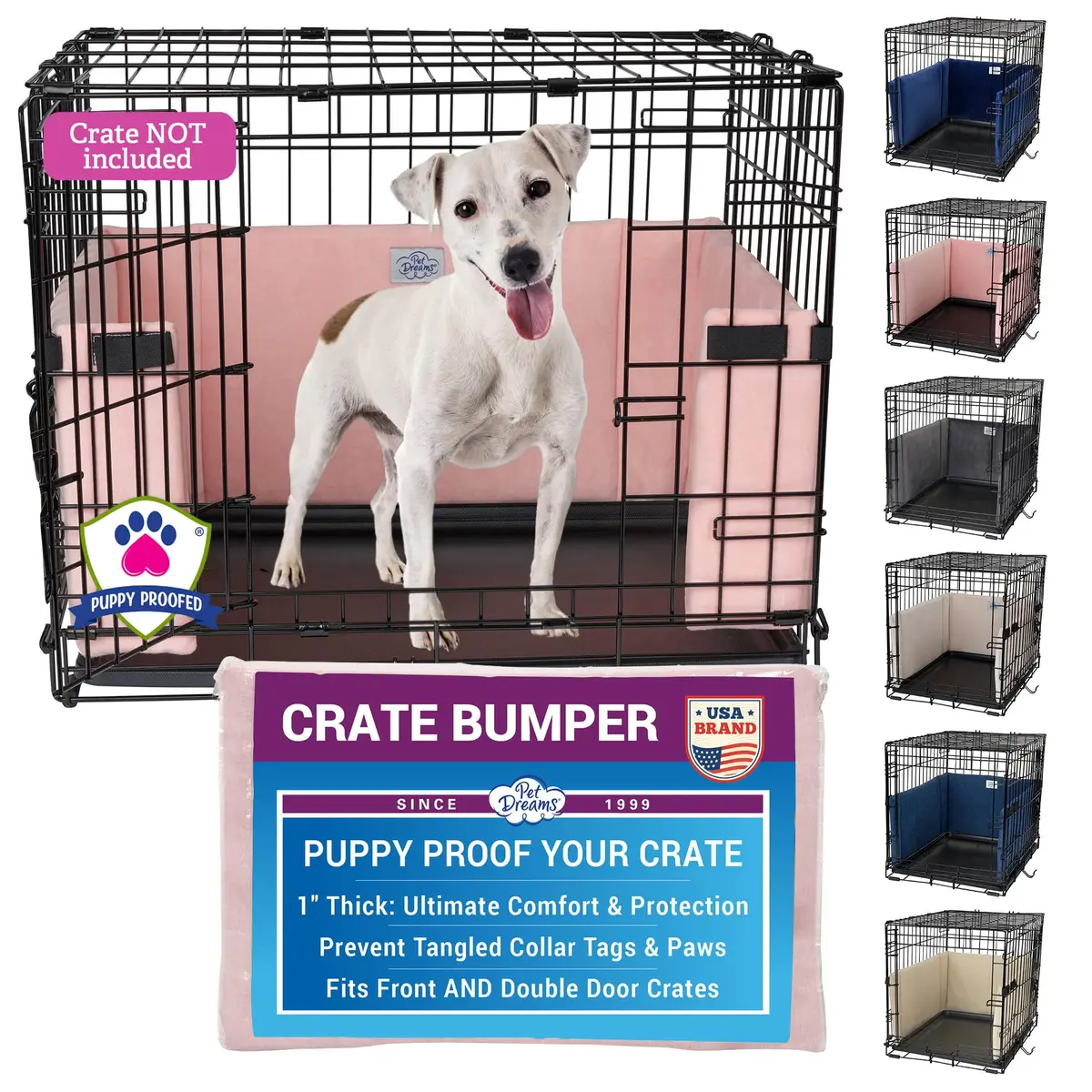 Pet Dreams Dog Crate Bumper - Patented Comfy Liner & Dog Tail Protector for Inside Crate, Fits iCrate Cages 18, 24, 30, 36, 42, 48 Inches (Pink, Medium, 30") - main product image