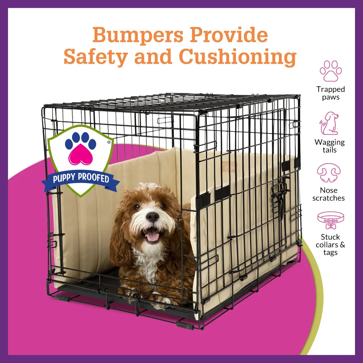 Pet Dreams Dog Crate Bumper - Patented Comfy Liner & Dog Tail Protector for Inside Crate, Fits iCrate Cages 18, 24, 30, 36, 42, 48 Inches (Grey, Medium, 30") - view 7