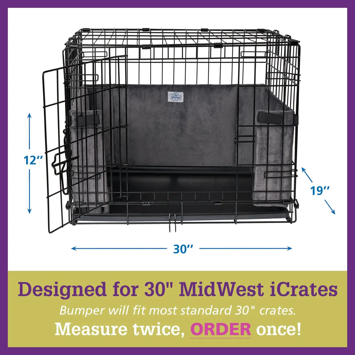 Pet Dreams Dog Crate Bumper - Patented Comfy Liner & Dog Tail Protector for Inside Crate, Fits iCrate Cages 18, 24, 30, 36, 42, 48 Inches (Blue, Medium, 30") - view 6