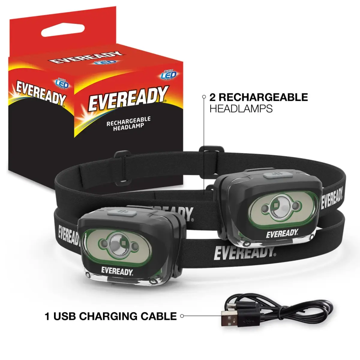 Eveready Rechargeable LED Headlamp 2-Pack | 300 Lumens, 60m Beam, IPX4 Water Resistant - view 7