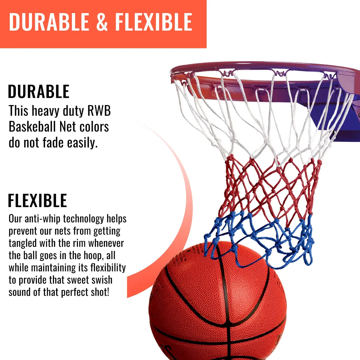 Ultra Sporting Goods Heavy Duty Basketball Net Replacement | All Weather Anti Whip, Fits Standard Indoor or Outdoor Rims (21 inches, 12 loops) - view 7