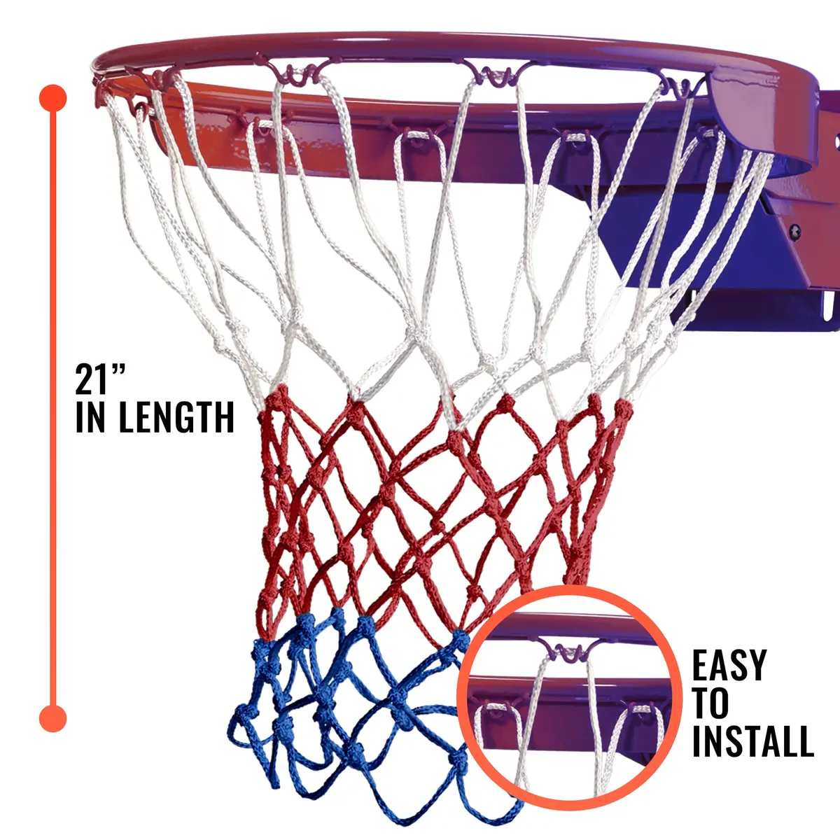 Ultra Sporting Goods Heavy Duty Basketball Net Replacement | All Weather Anti Whip, Fits Standard Indoor or Outdoor Rims (21 inches, 12 loops) - view 4