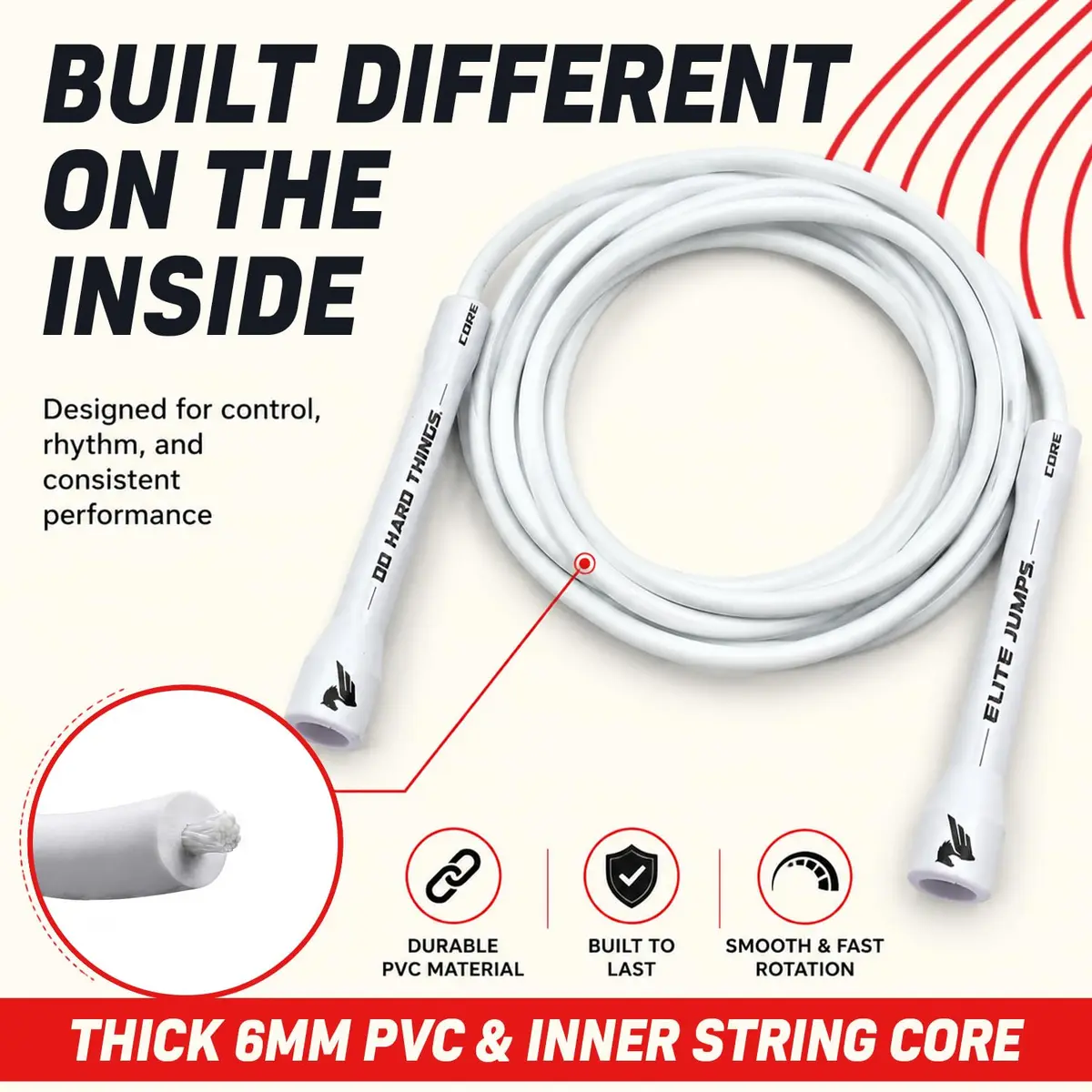 EliteSRS Jump Rope 6mm PVC | Adjustable, 5" Handles, White | Perfect for Cardio & Fitness (70-120 chars) - view 3