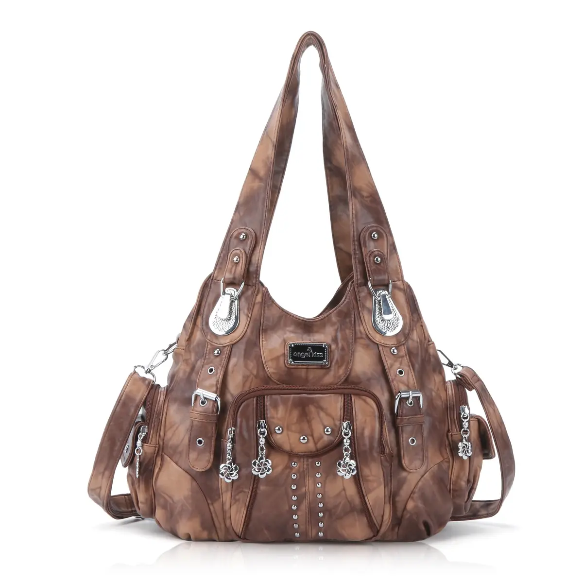 Angel Kiss Large Hobo Handbag for Women Brown | Soft PU Leather, Multi-Pocket Organizer - main product image