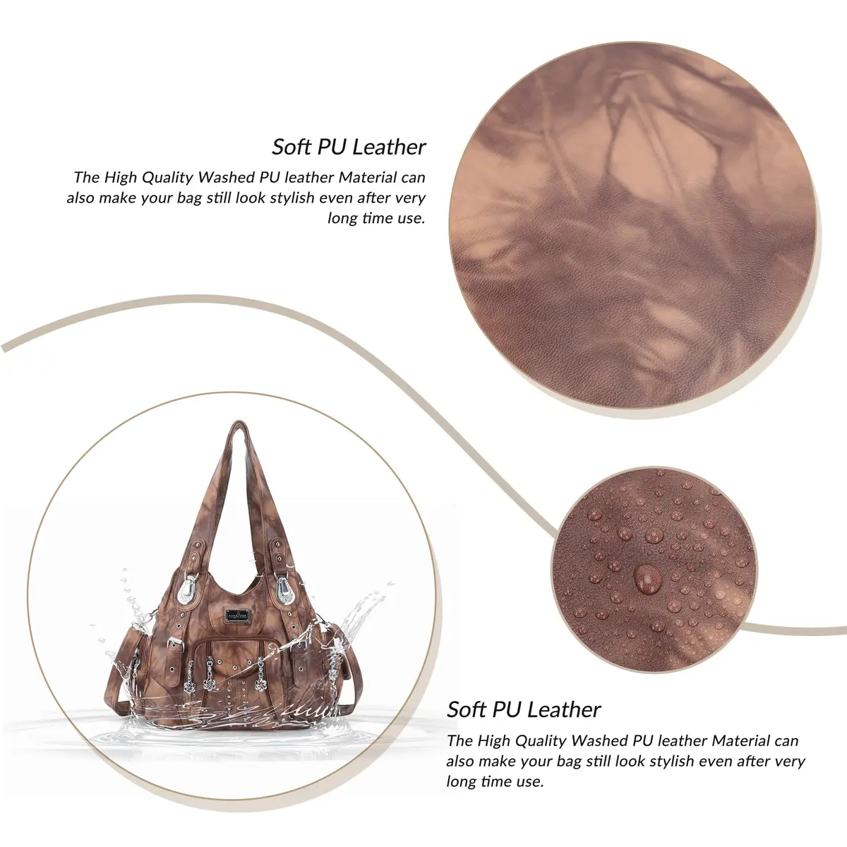 Angel Kiss Large Hobo Handbag for Women Brown | Soft PU Leather, Multi-Pocket Organizer - view 6