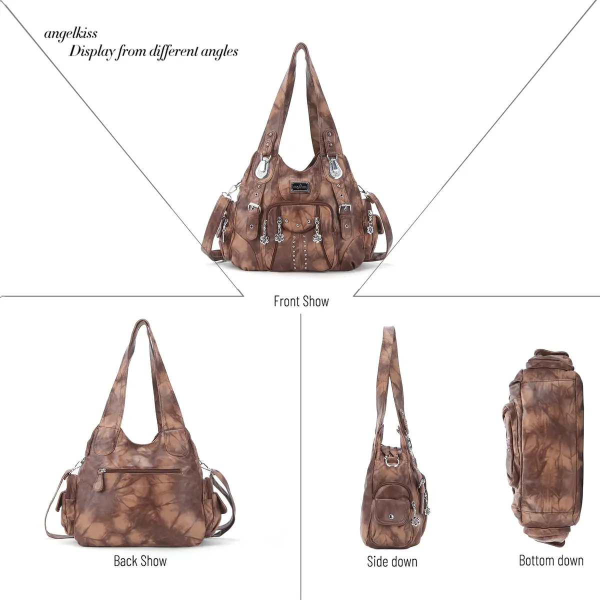 Angel Kiss Large Hobo Handbag for Women Brown | Soft PU Leather, Multi-Pocket Organizer - view 4