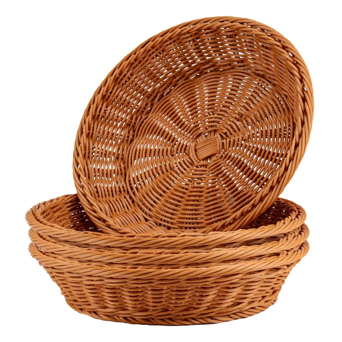 JAPCHET 4 Pack 11.8 Inch Round Wicker Bread Basket | Imitation Rattan Food Organizer for Home & Kitchen - main product image