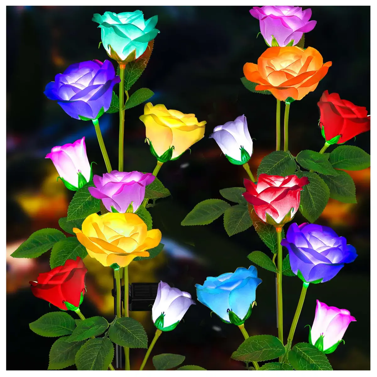 TONULAX Solar Garden Lights 4 Pack | 7 Color Changing Rose Lights for Yard & Pathway - main product image
