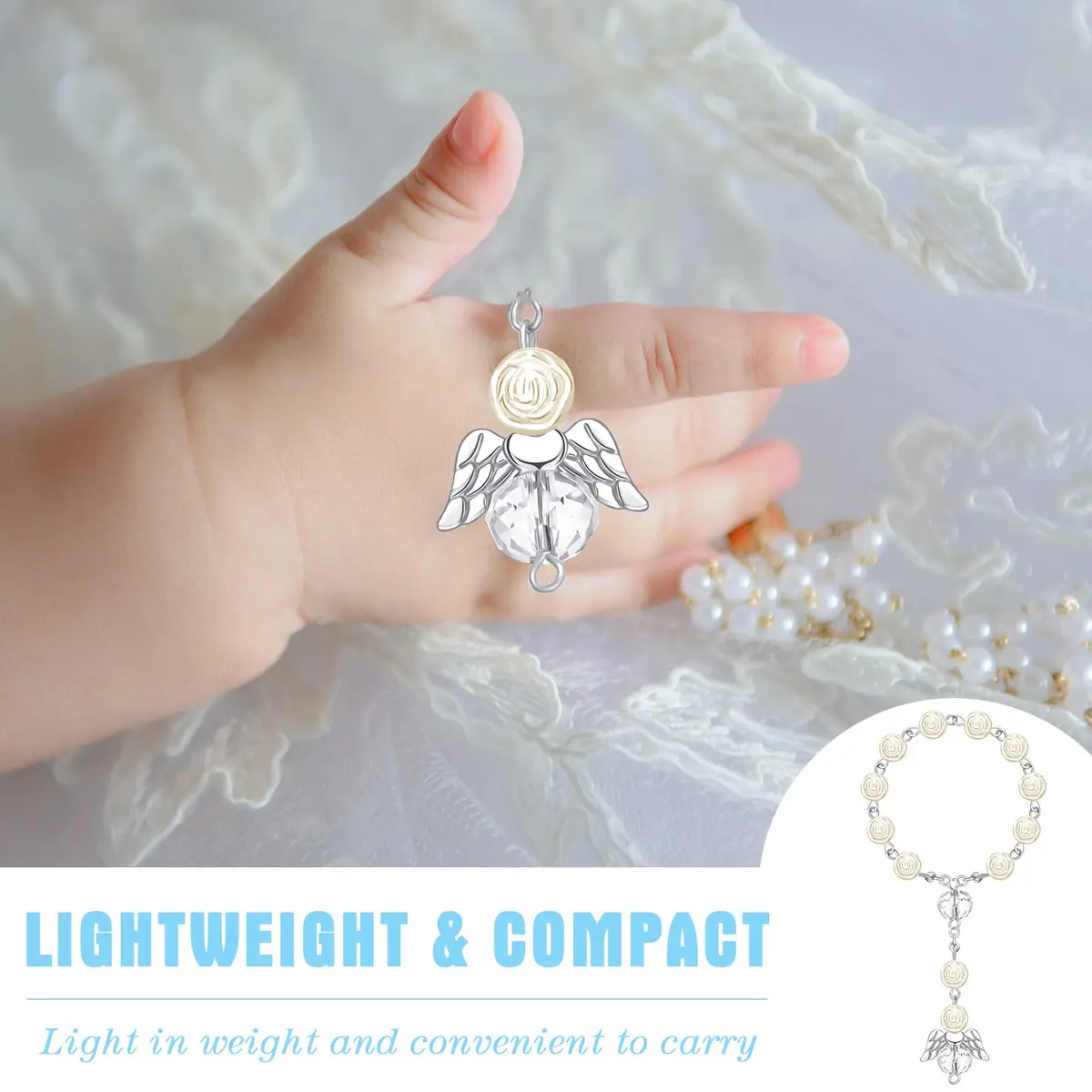 MTLEE 100 Pcs Baptism Rosary Set with Gift Boxes, Organza Bags & Thank You Tags | First Communion Favors - view 5