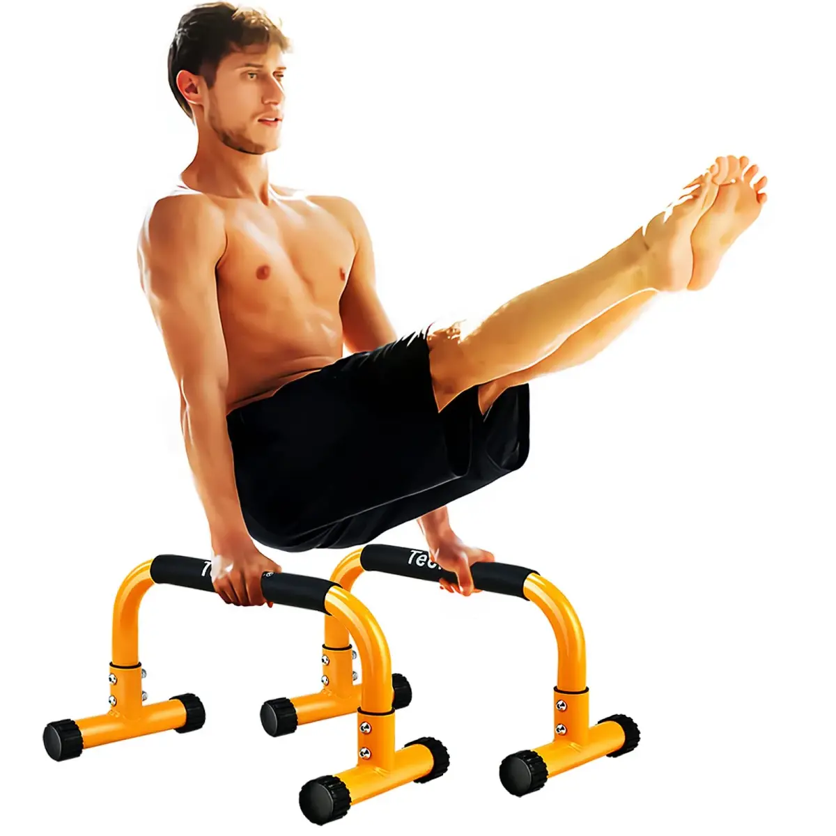 Teclor Steel Push Up Bars 9.5in High Parallettes 3.2kg (7.28lb) | Heavy-Duty Calisthenics Equipment for L-sit, Handstands, Dips - main product image