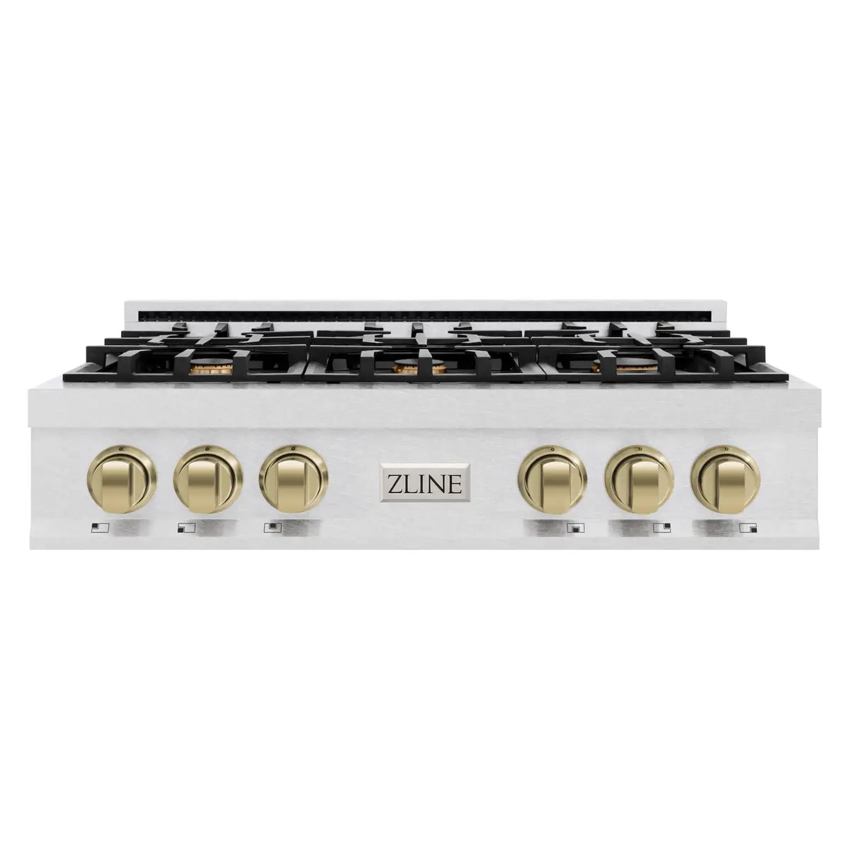 ZLINE 36 in. Legacy Gas Rangetop with 6 Burners & Porcelain Cooktop in Satin Stainless Steel | Champagne Bronze Accents - main product image