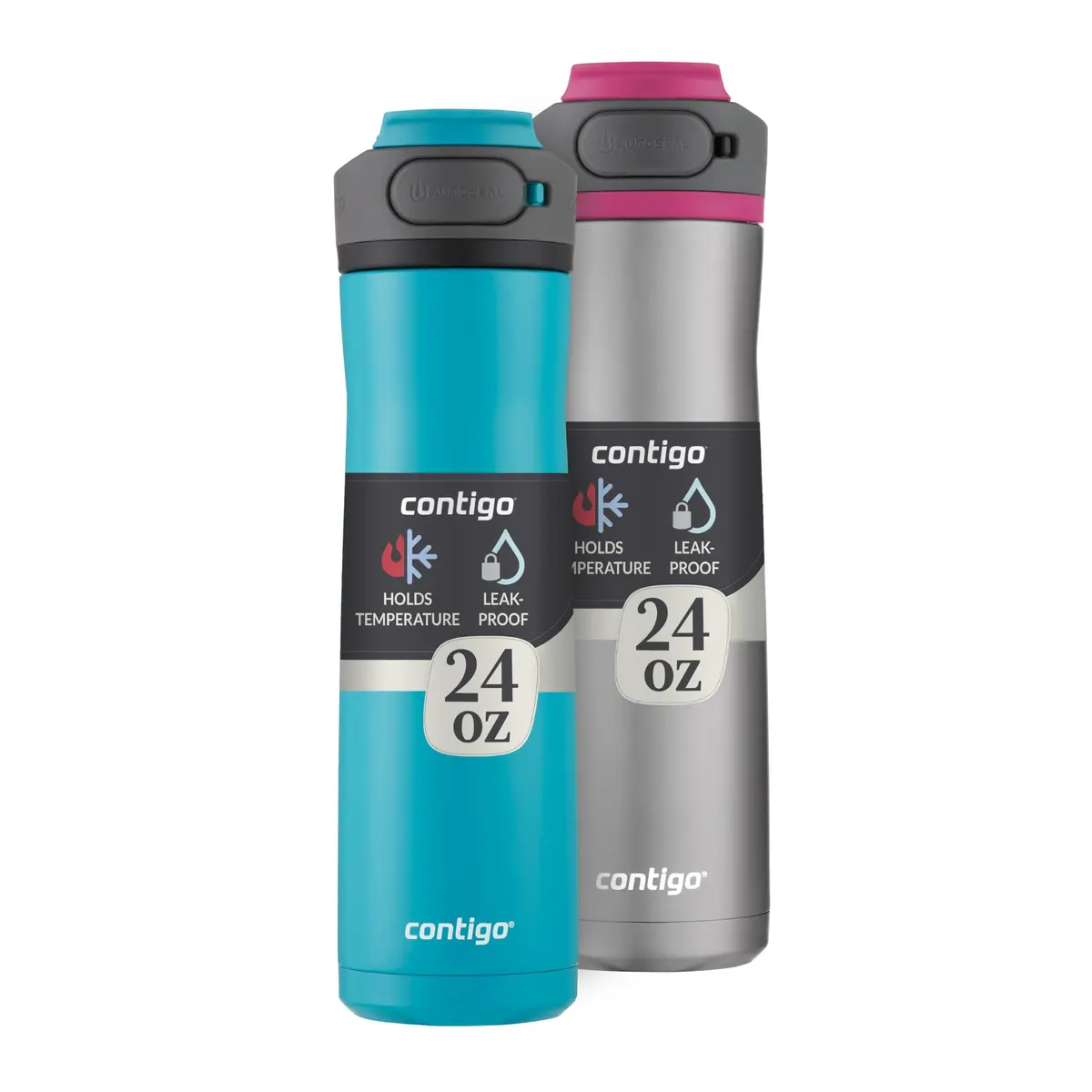 Contigo Cortland Chill 2.0 Stainless Steel Water Bottle 24oz | Double Wall Vacuum Insulated, Spill-Proof, 2-Count - main product image