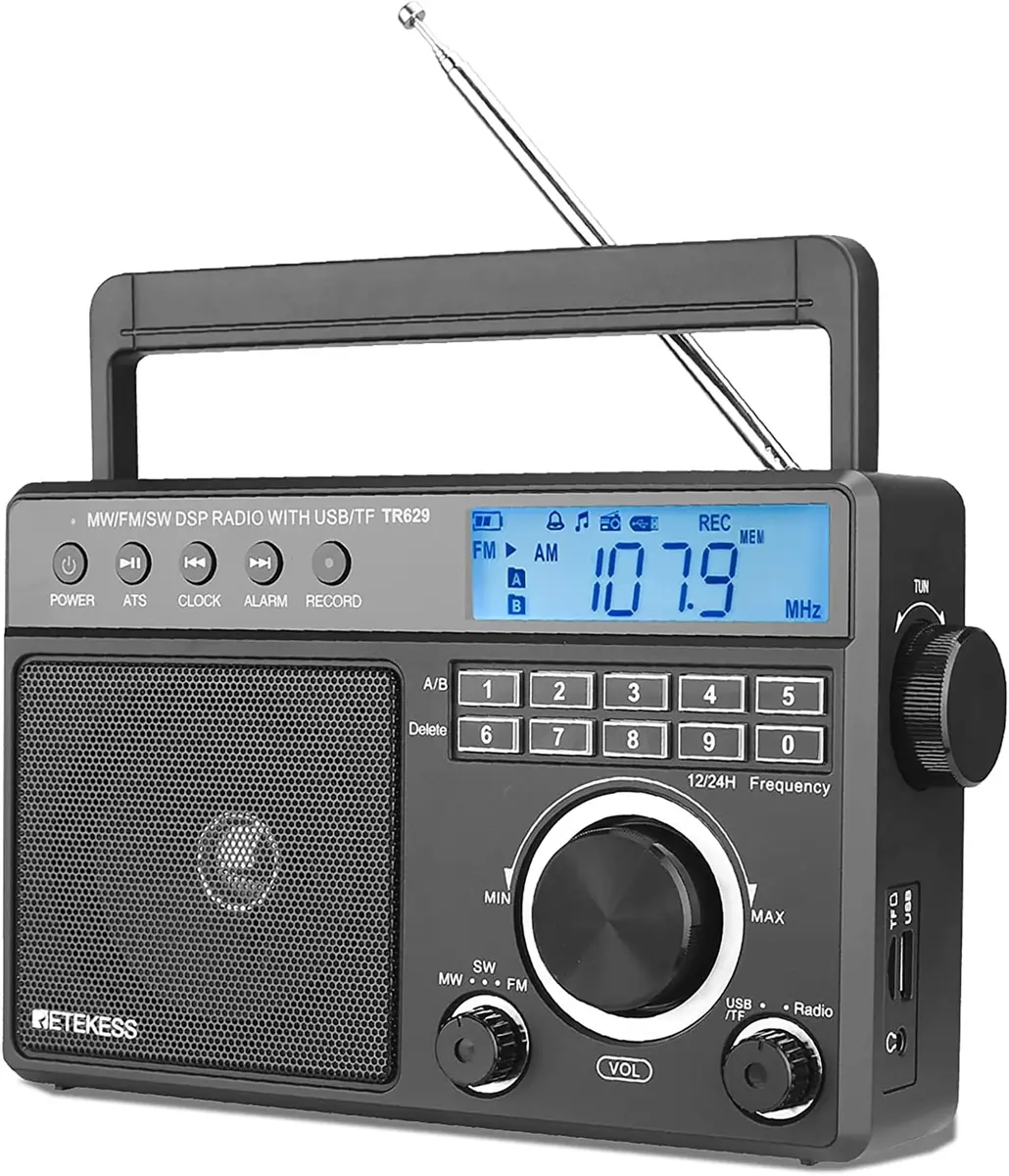 Retekess TR629 Portable Shortwave Radio with Digital AM FM SW, LCD Backlight, Alarm, Recorder, Black - main product image