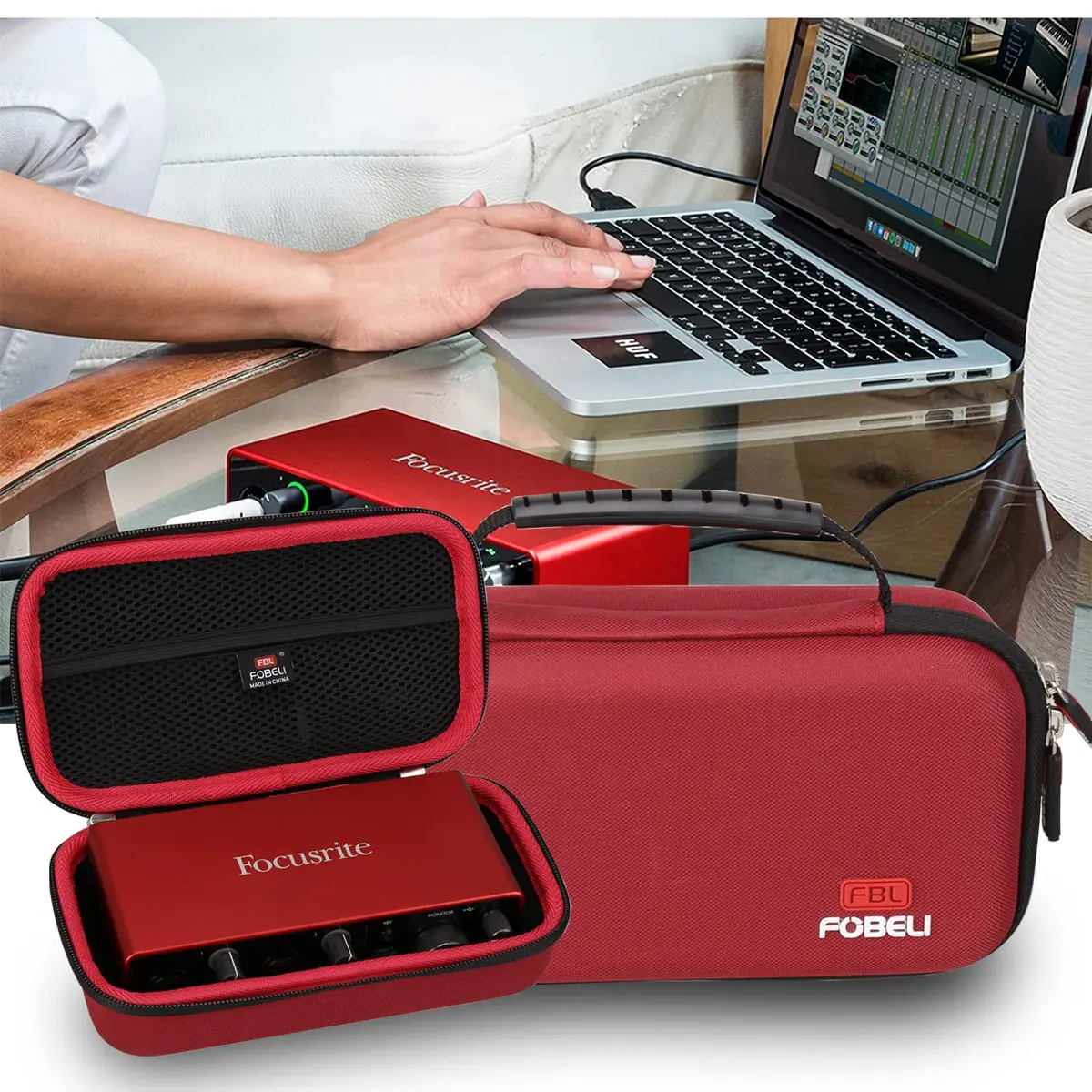 FBLFOBELI EVA Hard Storage Case for Focusrite Scarlett 2i2 3rd Gen | Waterproof, Shockproof, Travel-Ready (8.2 x 4.5 x 2.7 inches) - view 7