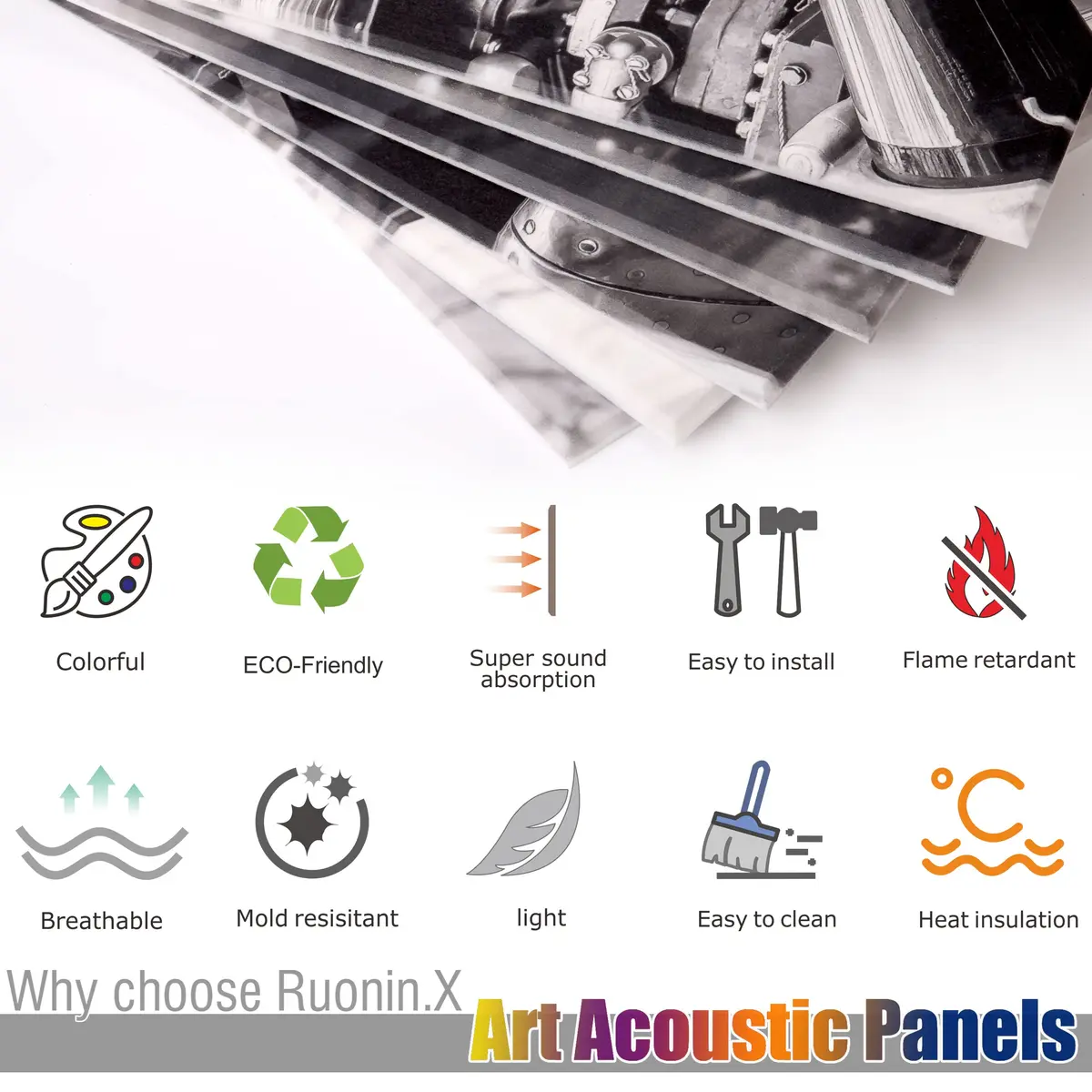Ruonin.X Decorative Acoustic Wall Art Panels | Sound Absorbing & Fire-Resistant 72x48 inches - view 6