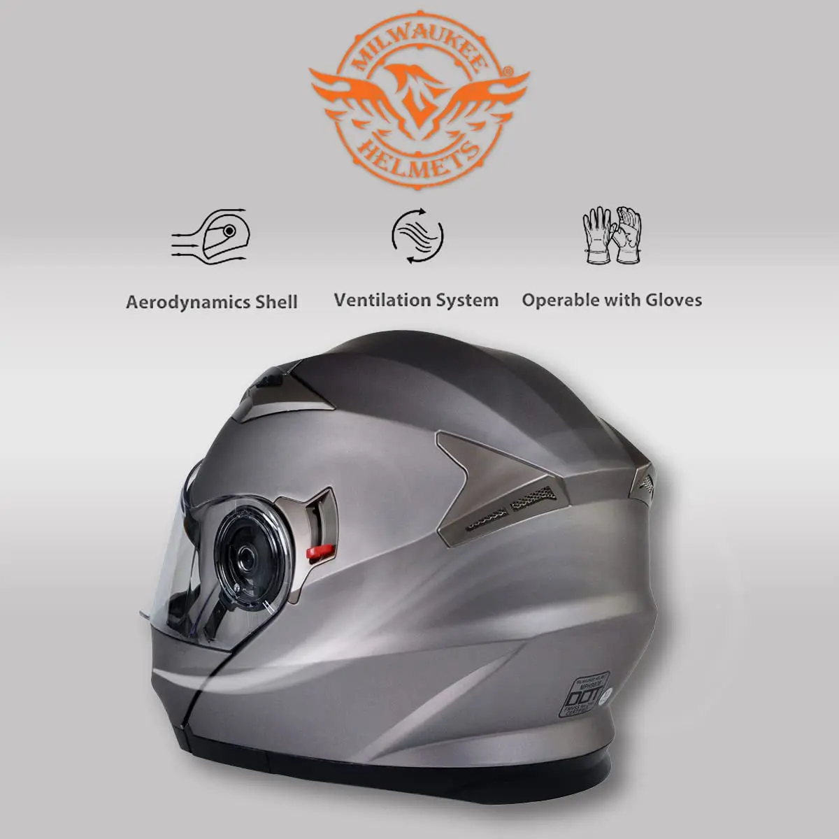 Milwaukee Helmets MPH9808DOT 'Ionized' Silver Motorcycle Modular Helmet 2X-Large | DOT Approved - view 6