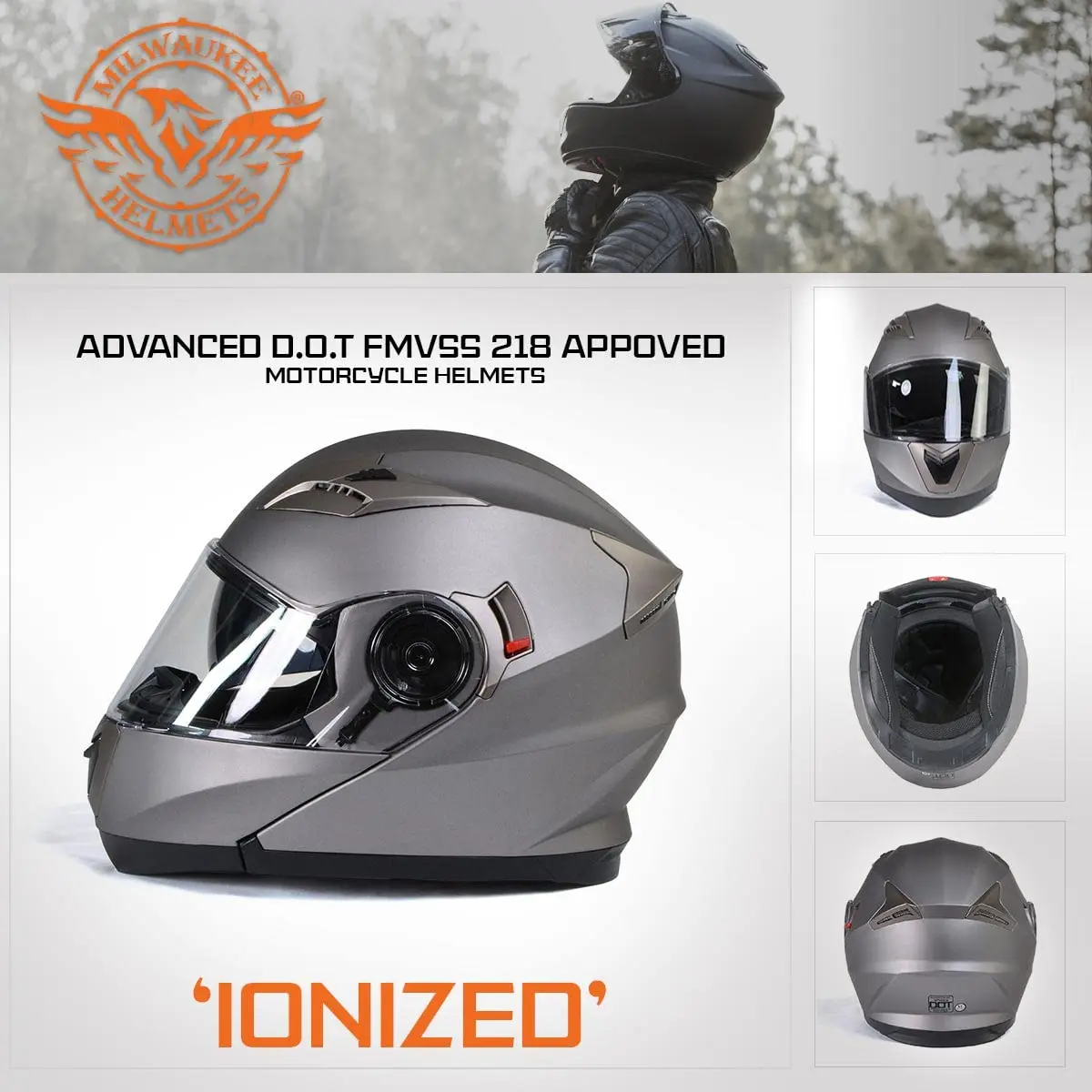 Milwaukee Helmets MPH9808DOT 'Ionized' Silver Motorcycle Modular Helmet 2X-Large | DOT Approved - view 7
