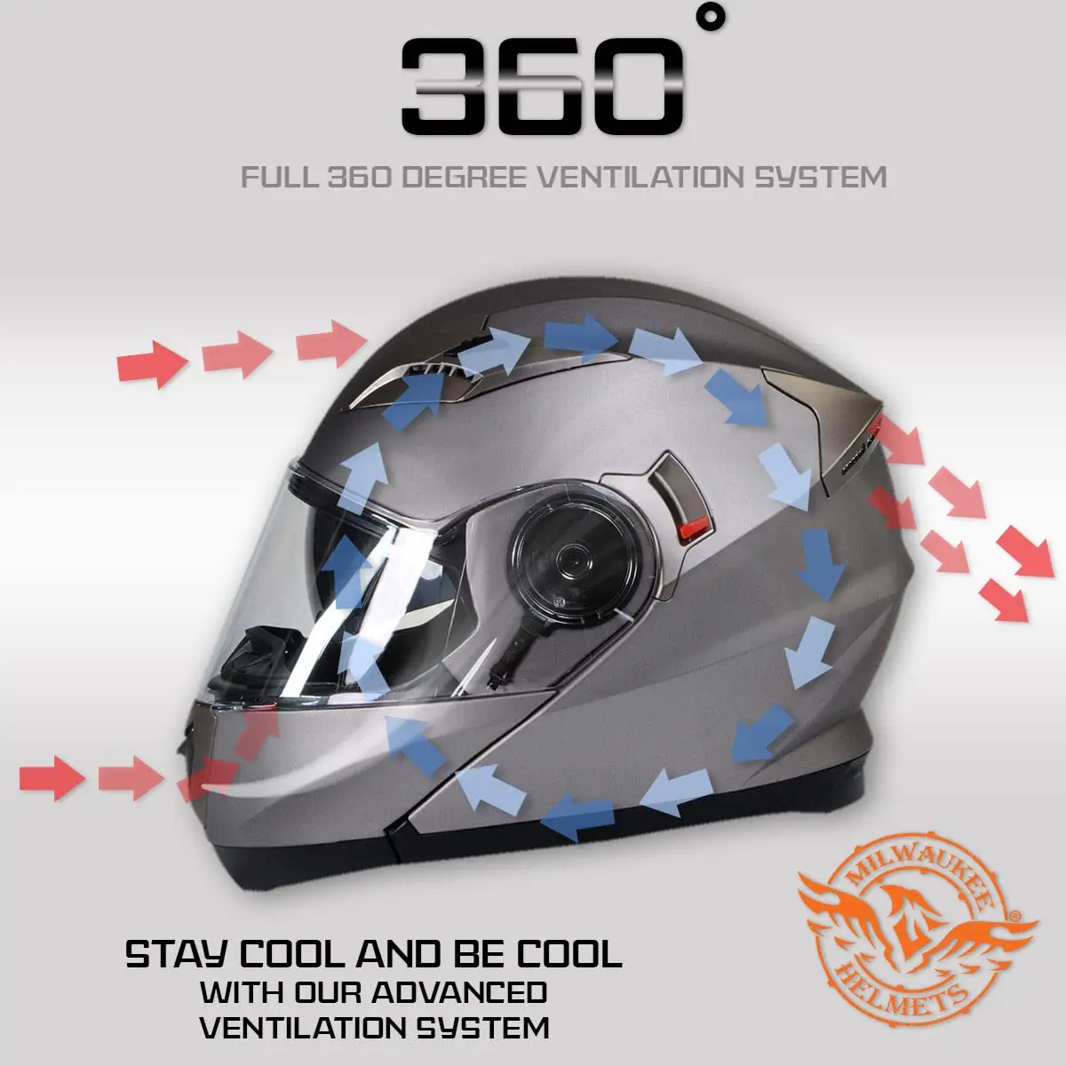 Milwaukee Helmets MPH9808DOT 'Ionized' Silver Motorcycle Modular Helmet 2X-Large | DOT Approved - view 4