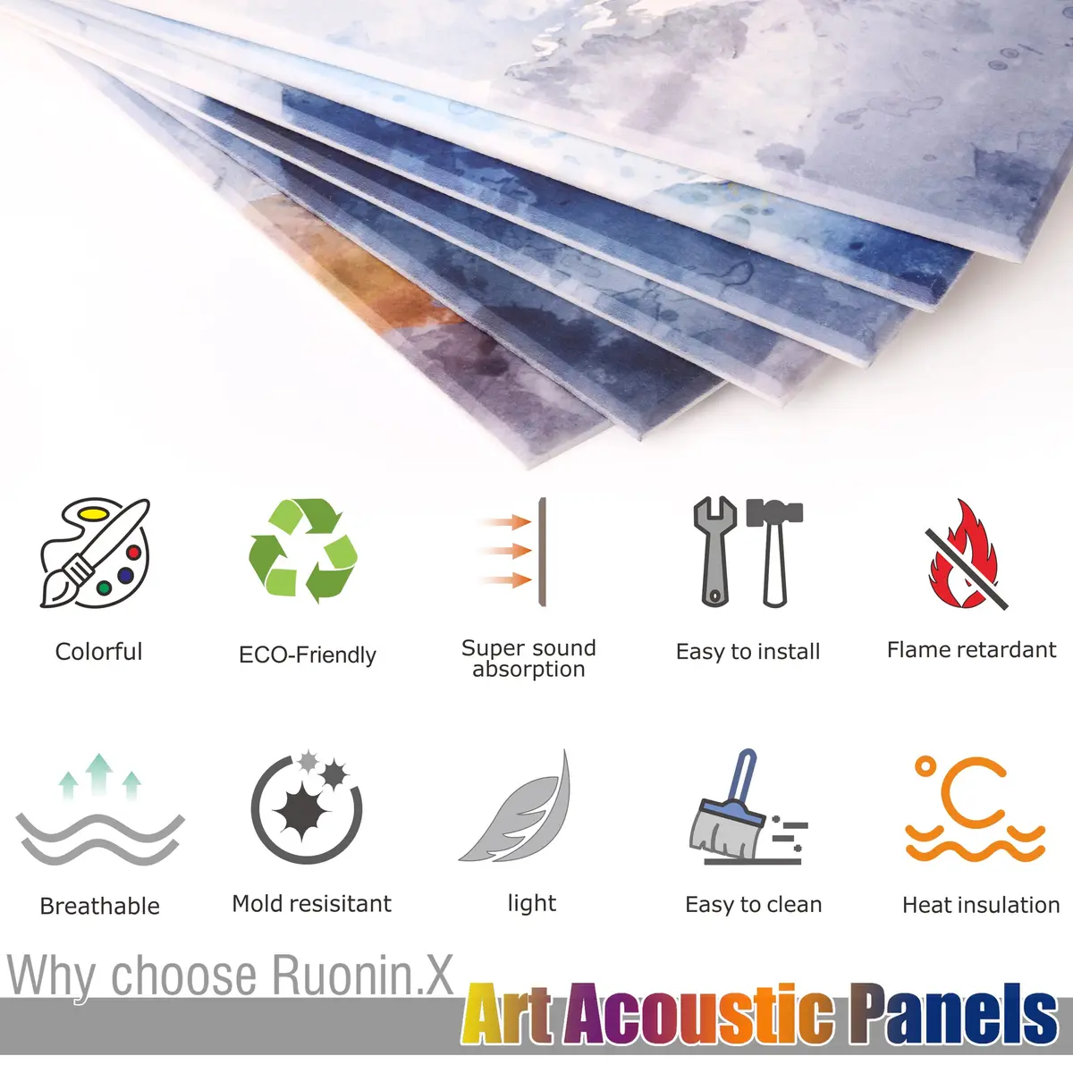 Ruonin.X Decorative Art Acoustic Wall Panels | Sound Absorbing, Fire-Resistant, Easy Install, 72x48 inches - view 5