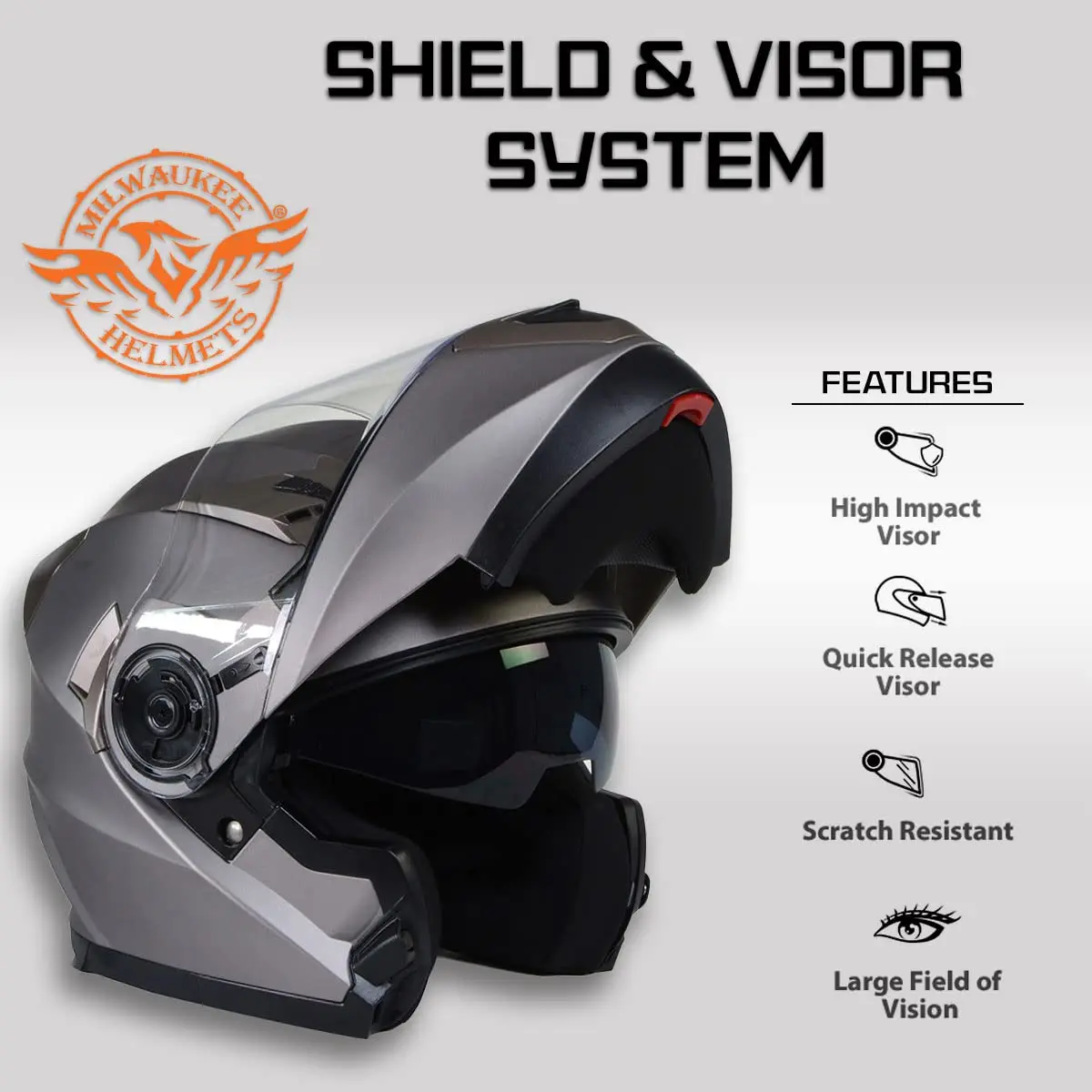 Milwaukee Helmets MPH9808DOT 'Ionized' Silver Motorcycle Modular Helmet X-Large | DOT Approved, Drop Down Visor - view 5