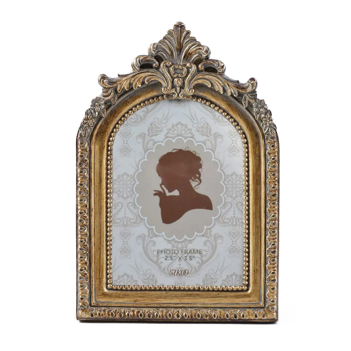 SIKOO Vintage Mini 2.5 × 3.5 Picture Frame Antique Bronze Gold | Resin with Glass Front - main product image
