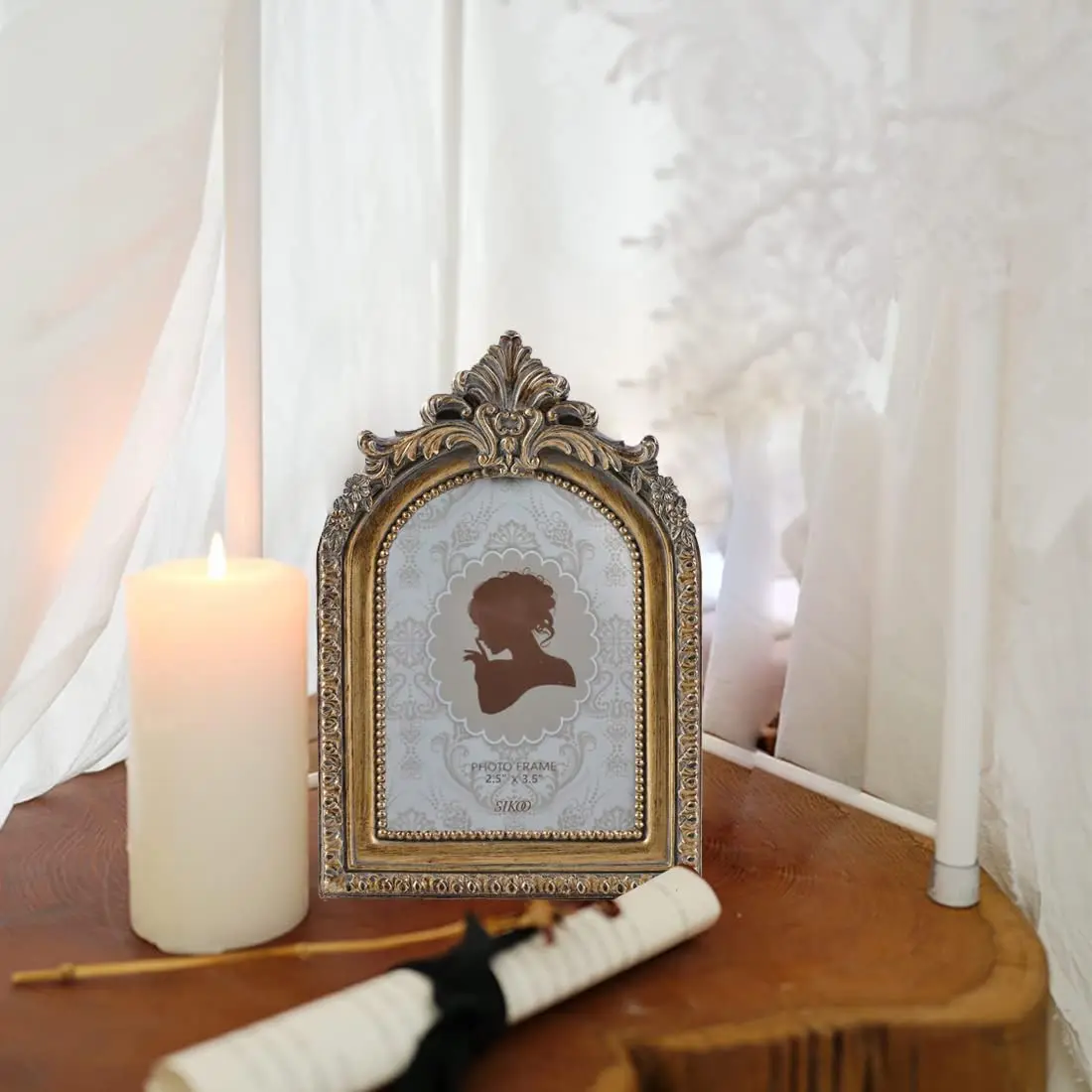 SIKOO Vintage Mini 2.5 × 3.5 Picture Frame Antique Bronze Gold | Resin with Glass Front - view 2