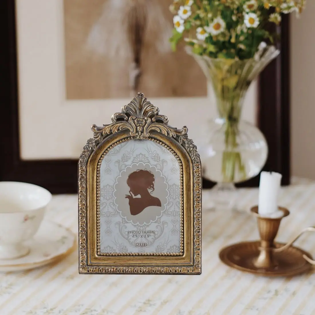 SIKOO Vintage Mini 2.5 × 3.5 Picture Frame Antique Bronze Gold | Resin with Glass Front - view 4
