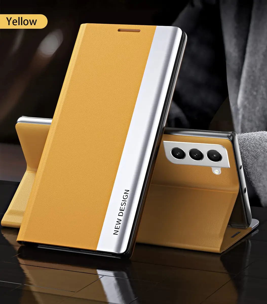CCSmall for Samsung Galaxy S22 Ultra PU Leather Flip Case with Stand CX Yellow | Luxury Leather Phone Cover - view 7
