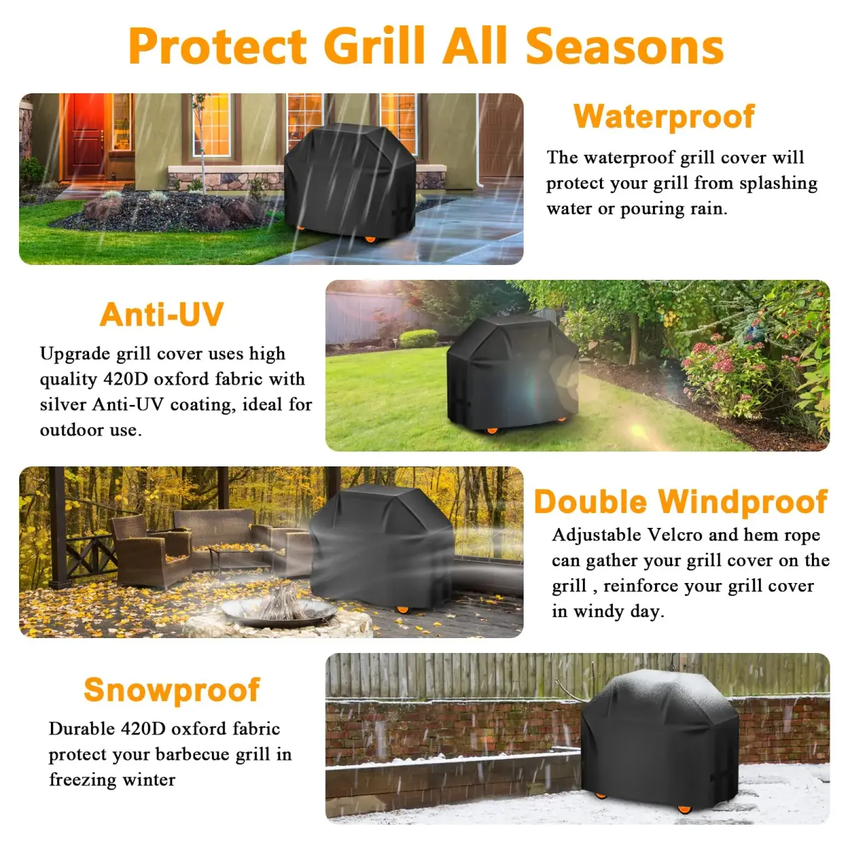 Aoretic 58 inch BBQ Grill Cover | Waterproof, Anti-UV, Windproof Polyester for Weber, Char-Broil, Monument, Dyna-glo, Nexgrill - view 6
