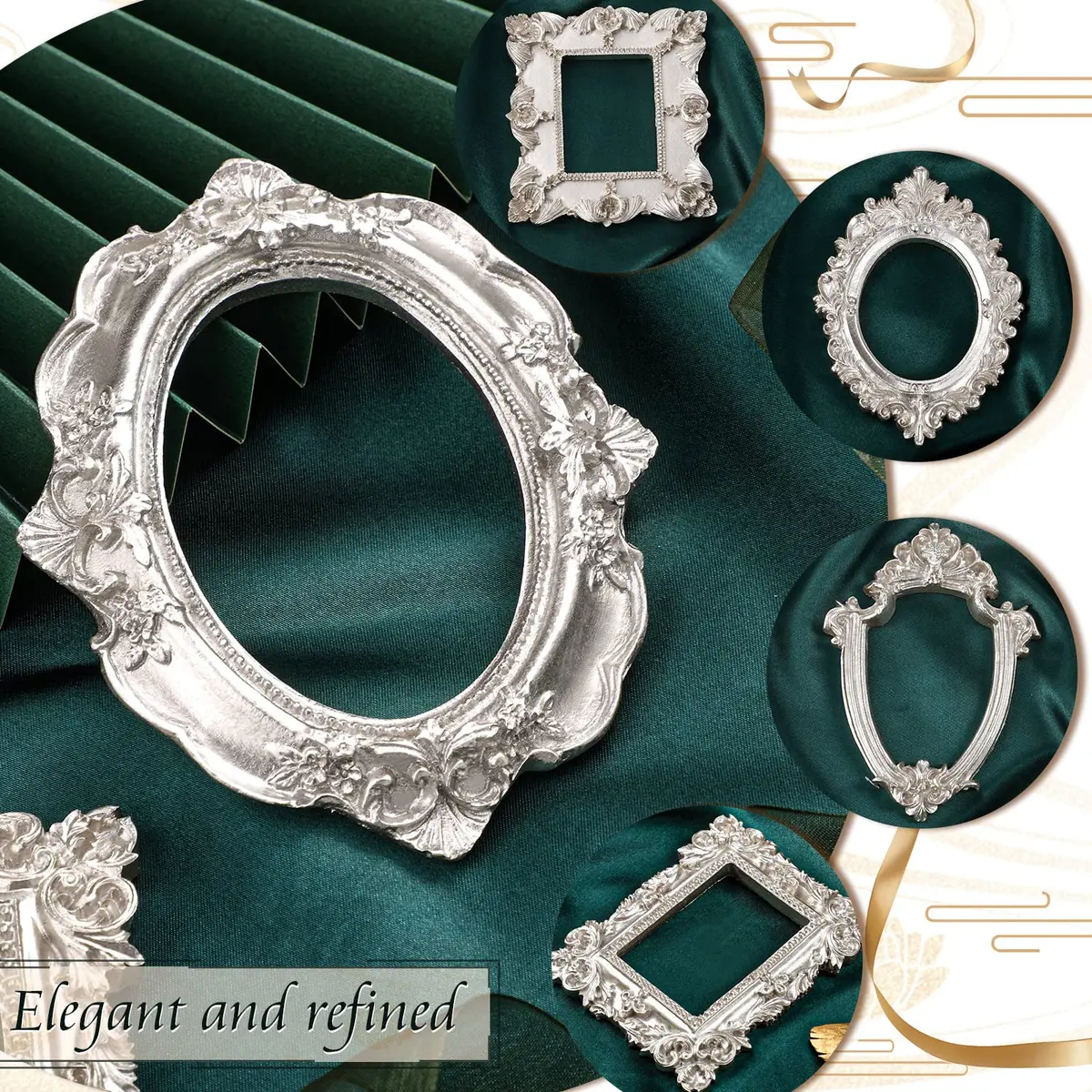 Yalikop Mini Vintage Silver Resin Picture Frames (4.92 x 4 in / 12.5 x 10.2 cm) | Set of 5 Ornate Floral Frames for Wall & Tabletop Display - view 2