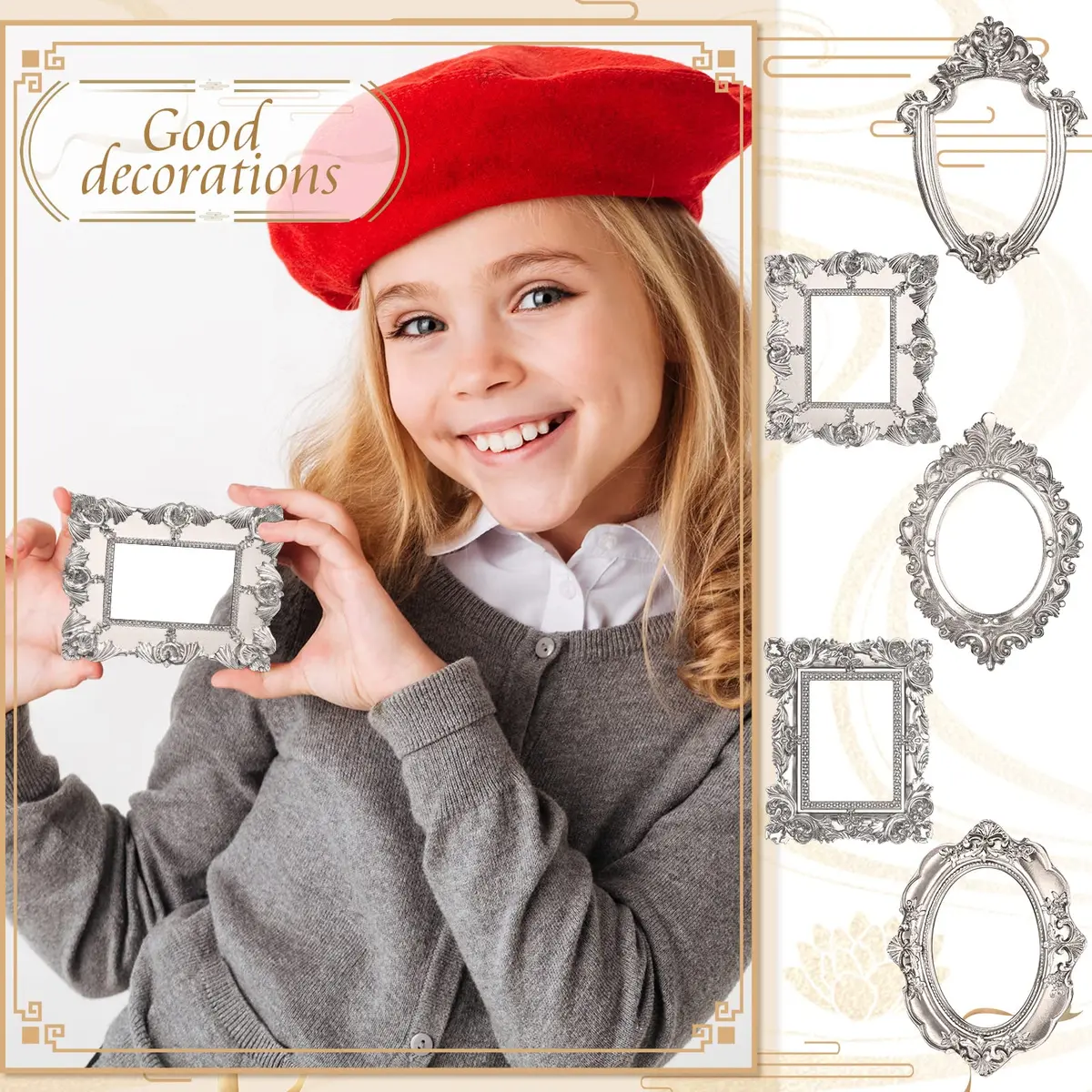 Yalikop Mini Vintage Silver Resin Picture Frames (4.92 x 4 in / 12.5 x 10.2 cm) | Set of 5 Ornate Floral Frames for Wall & Tabletop Display - view 3