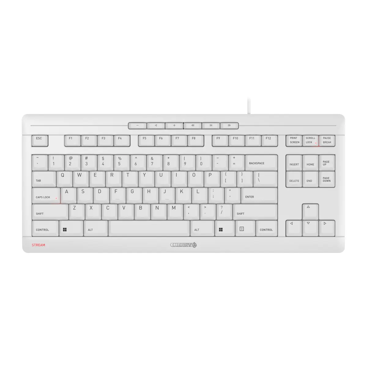 Cherry Stream Keyboard TKL, Wired Keyboard Without Number Pad, Whisper Quiet Keys, Slim Design, SX Switches, QWERTY, White-Gray | Compact & Silent - main product image