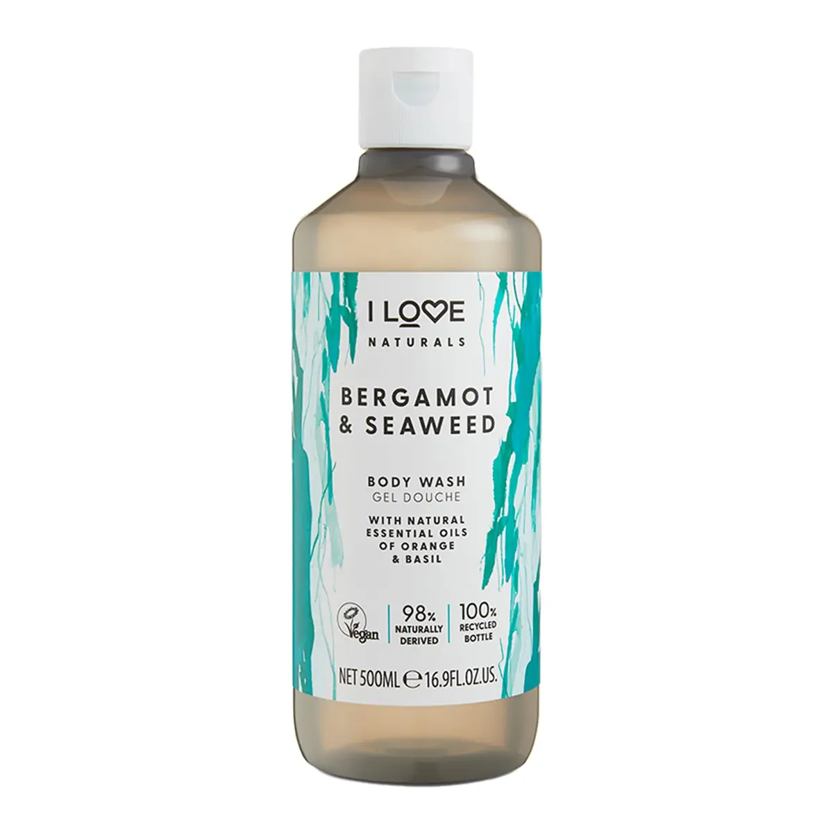 I LOVE Naturals Bergamot and Seaweed Body Wash - Moisturizing Plant-Based Cleanser 16.9 oz | Infused with Essential Oils - main product image