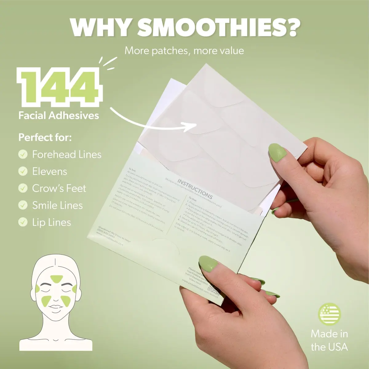Smoothies Wide Wrinkle Patches for Face Overnight 144 Ct | Clinically Tested & Made in USA - view 3