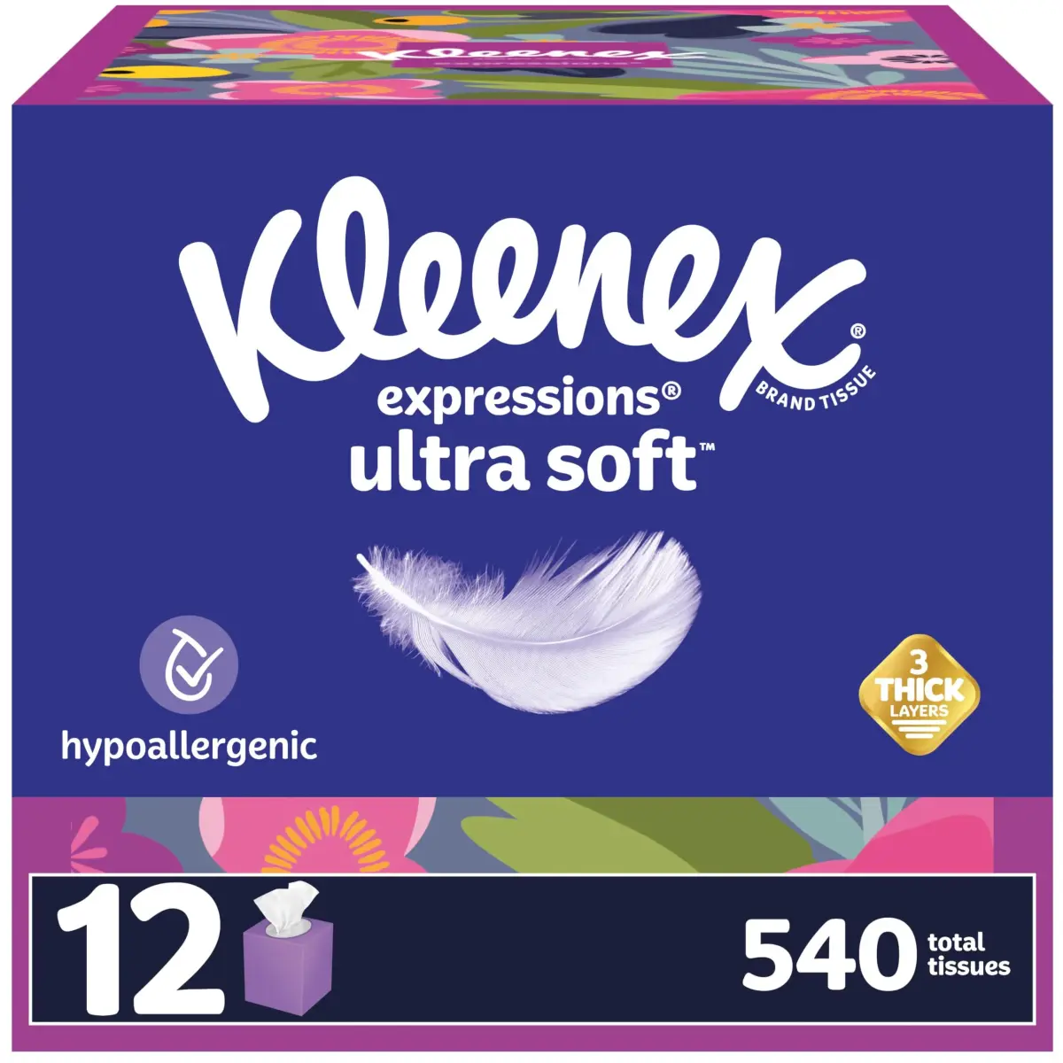 Kleenex Expressions Ultra Soft Facial Tissues, 12 Cube Boxes, 45 Tissues per Box, 3-Ply (540 Total Tissues) | Soft, Strong, and Absorbent for Everyday Use - main product image