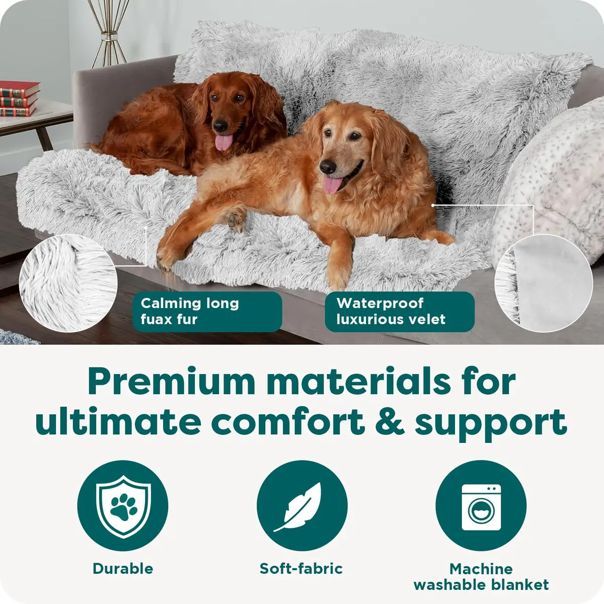 Furhaven Waterproof Pet Bed Mat Extra Large | Reversible Faux Fur & Velvet, Gray - view 5
