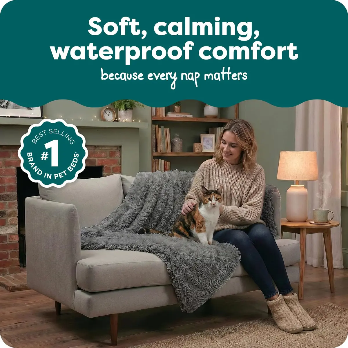Furhaven Waterproof Pet Bed Mat Extra Large | Reversible Faux Fur & Velvet, Gray - view 2