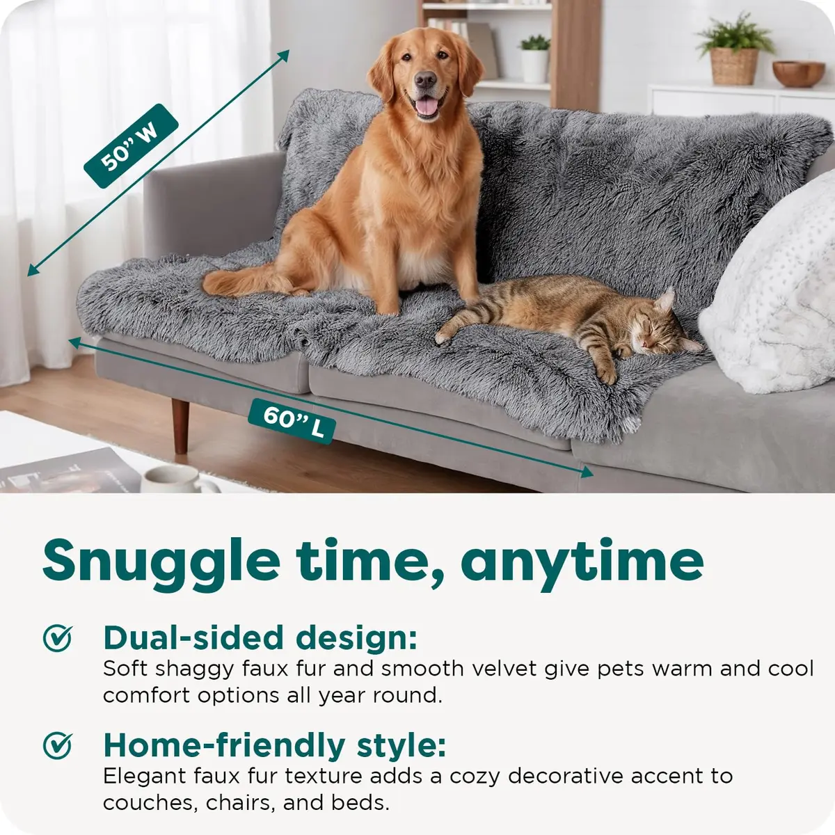 Furhaven Waterproof Pet Bed Mat Extra Large | Reversible Faux Fur & Velvet, Gray - view 3