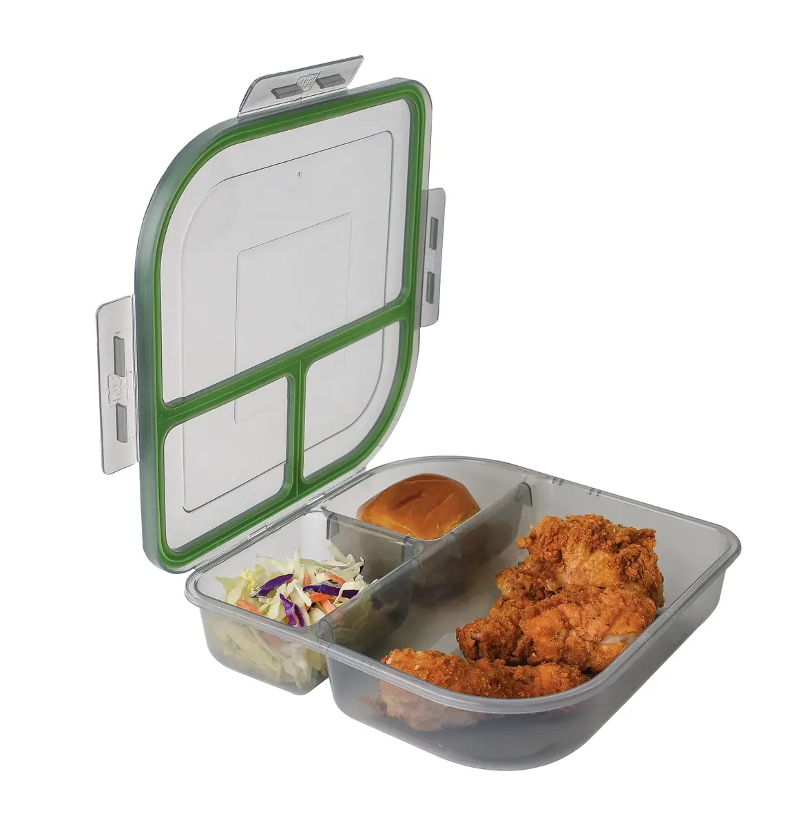 MyGo Container Large To-Go 3-Compartment Food Container 9.4" x 9.4" x 2.5" | Reusable, Microwave Safe NSF Certified - main product image