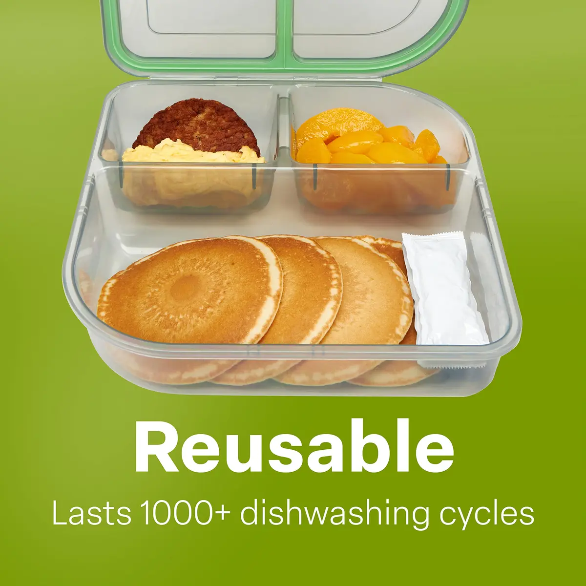 MyGo Container Large To-Go 3-Compartment Food Container 9.4" x 9.4" x 2.5" | Reusable, Microwave Safe NSF Certified - view 6