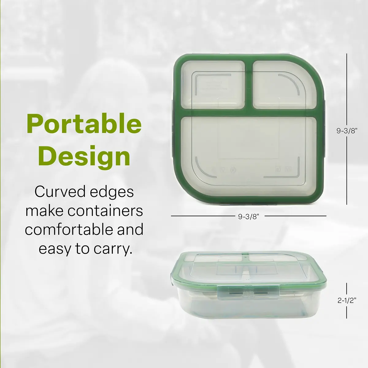 MyGo Container Large To-Go 3-Compartment Food Container 9.4" x 9.4" x 2.5" | Reusable, Microwave Safe NSF Certified - view 2