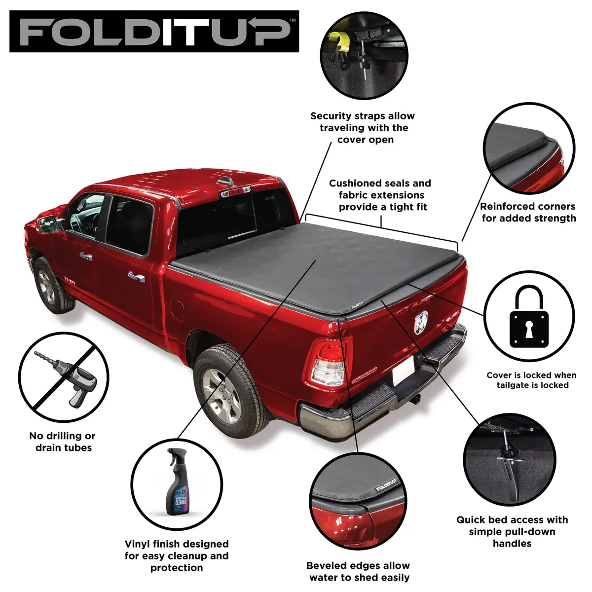 LEER FOLDITUP | Fits 2009-2018 Ram, 2019-2023 Heavy Duty, 2019 Classic with 6’4” Bed | Soft Tri-Fold Truck Bed Tonneau Cover | Easy Install | 4F137 - view 5