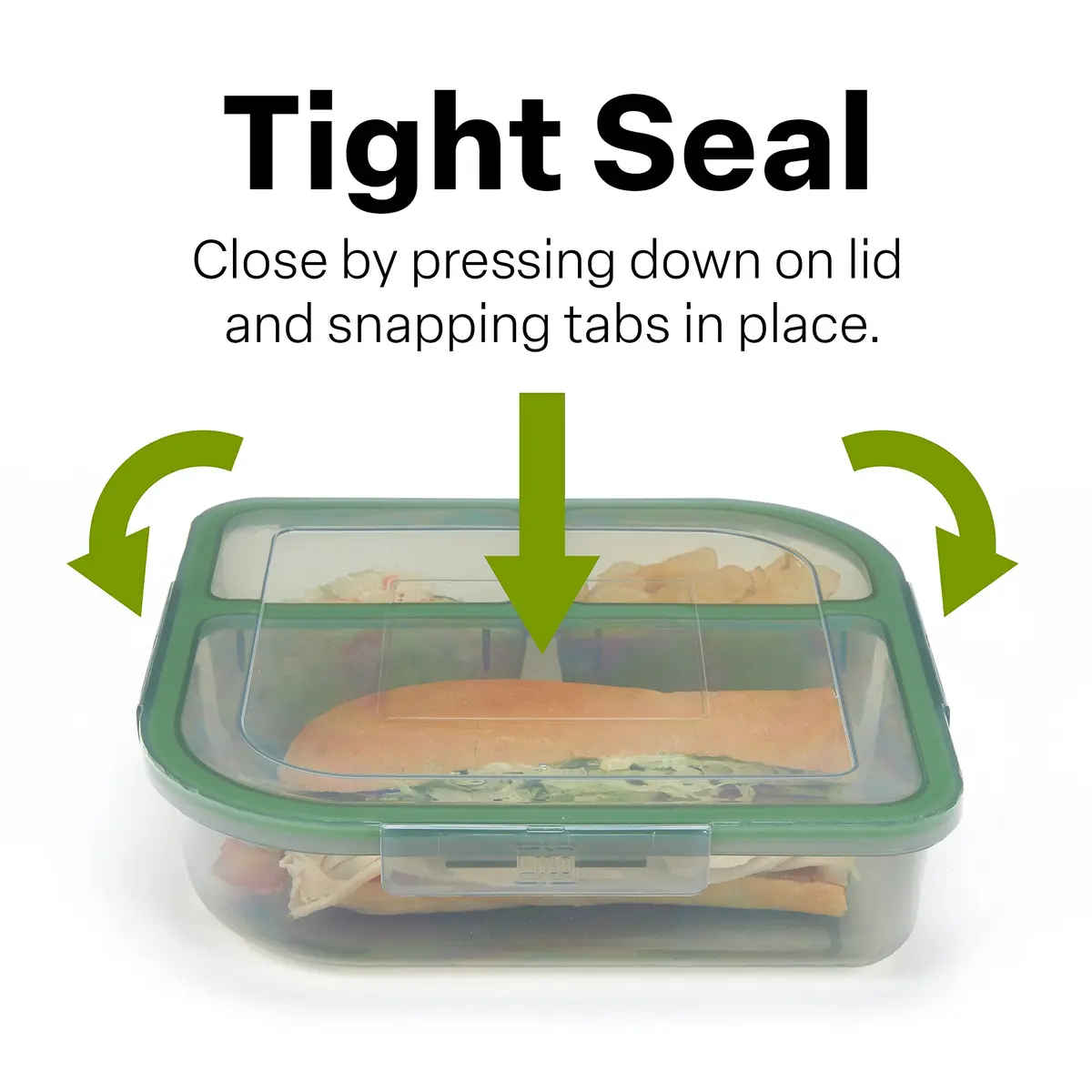 MyGo Container Large To-Go 3-Compartment Food Containers | Reusable Microwave Safe NSF Certified Smoke/Green - view 3