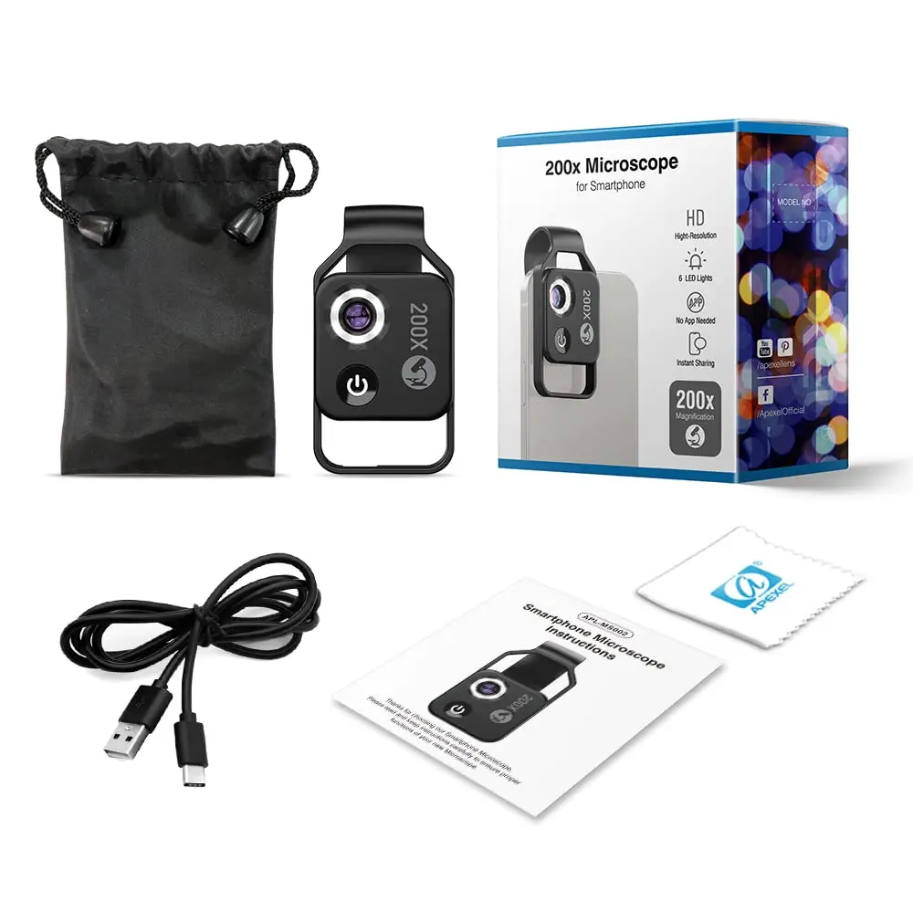 Evil eye 200X Phone Mini Pocket Microscope with LED Light/Universal Clip | Nano Zoom Portable Digital Microscope for Smartphone (Black 200X with CPL) - view 7