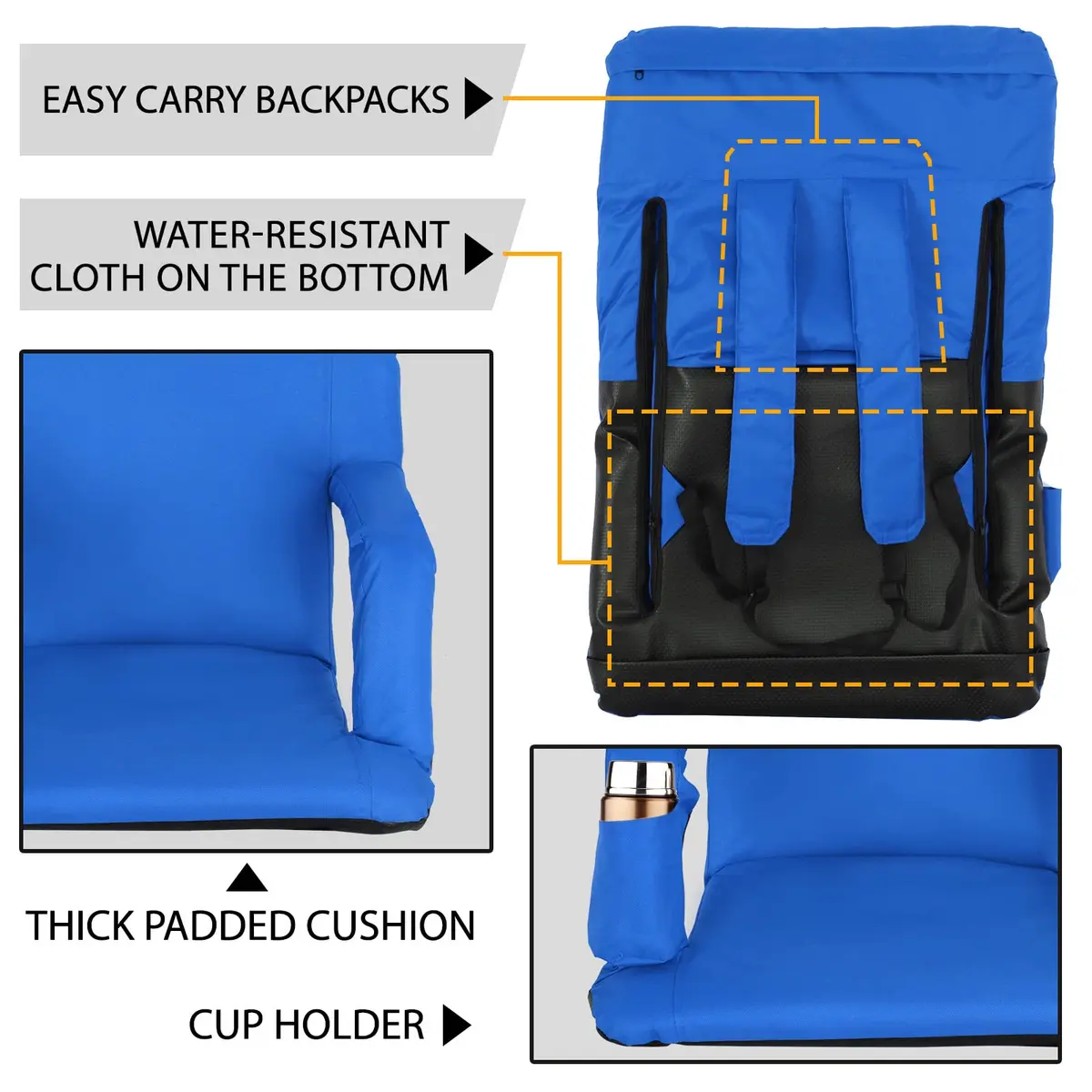 ZENY Stadium Seat for Bleachers with Back Support 20.5'' | Reclining, Foldable & Portable for Outdoor Sports - view 5