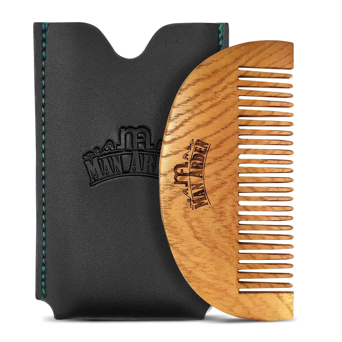 Man Arden Pure Neem Wooden Pocket Size Beard Comb with Faux Leather Pouch | Beard Styling on the Go - main product image