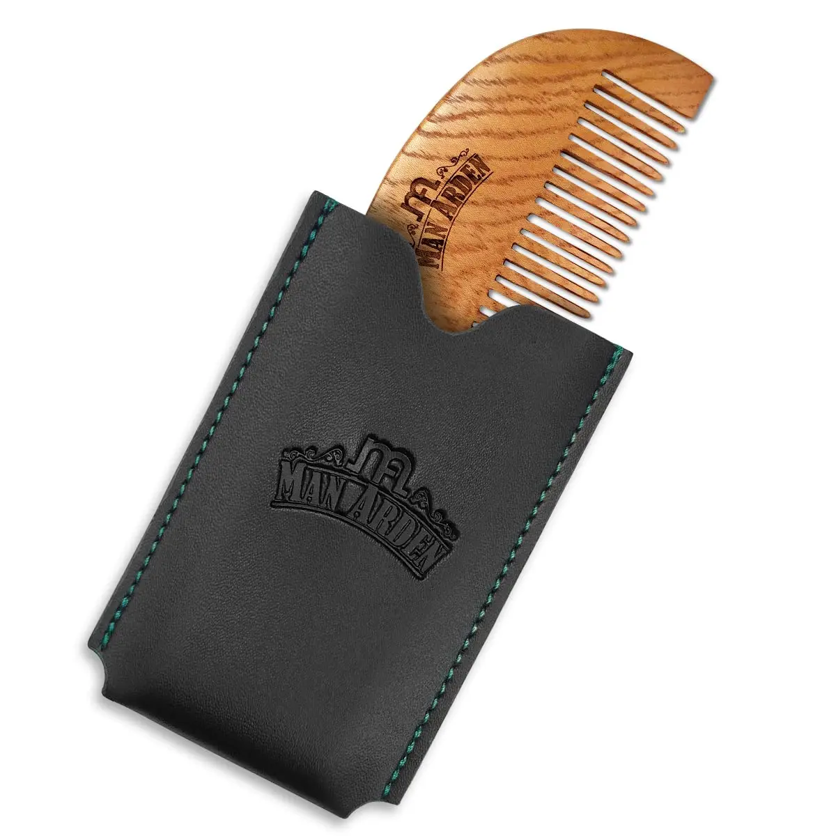 Man Arden Pure Neem Wooden Pocket Size Beard Comb with Faux Leather Pouch | Beard Styling on the Go - view 7