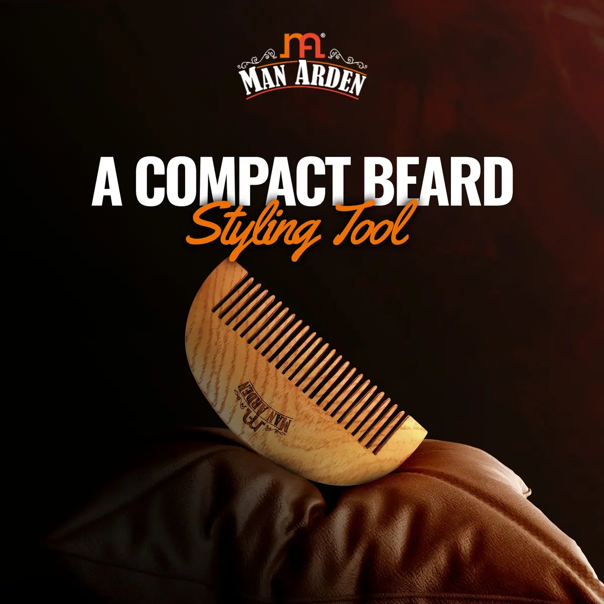 Man Arden Pure Neem Wooden Pocket Size Beard Comb with Faux Leather Pouch | Beard Styling on the Go - view 4