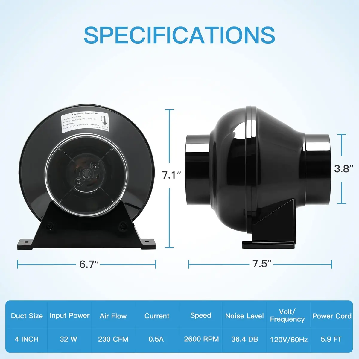 iPower 4 Inch 195 CFM Inline Ventilation Fan with Carbon Filter & Ducting | Grow Tent Air Circulation - view 4